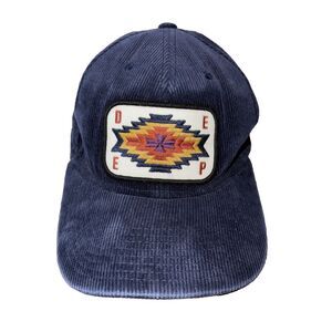 10 Deep Corduroy Snapback Hat Navy Tribal Patch 90s Streetwear Adjustable OSFA